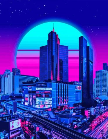 Cyber City Colorful Silhouette Paint By Numbers