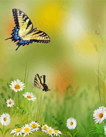 Daisy Blooms with Butterflies Paint By Numbers