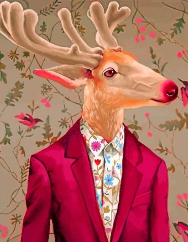 Deer in Red Paint By Numbers