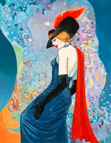 Deco Lady in Black Hat Paint By Numbers