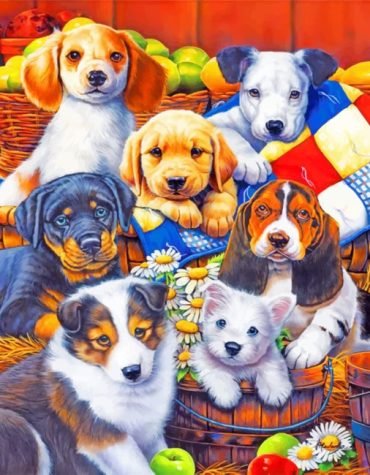 Dogs and Flowers Paint By Numbers
