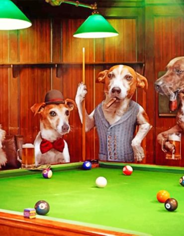 Funny Dogs Playing Pool Paint By Numbers