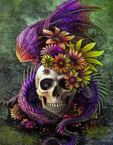 Dragon and Skull Floral Paint By Numbers