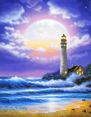 Moonlit Lighthouse Beach Paint By Numbers
