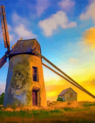 Dutch Windmill Sunset Paint By Numbers