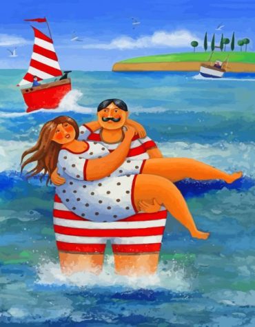 Romantic Fat Couples on Beach Paint By Numbers