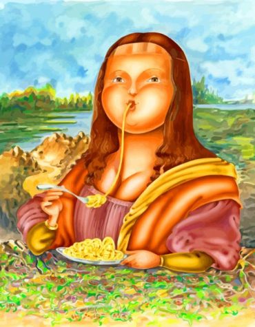 Fat Lady Mona Lisa Eating Pasta Paint By Numbers