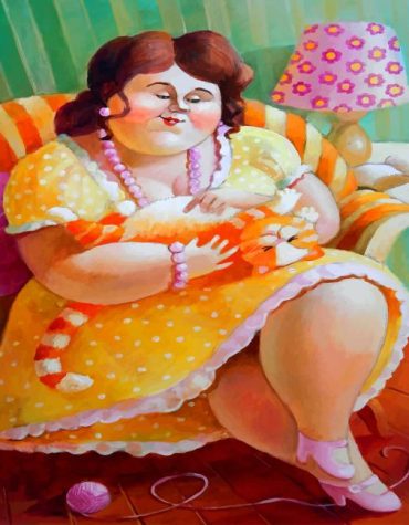 Fat Lady with Cat Paint By Numbers