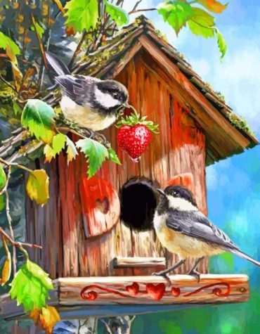 Finch and Strawberry Delight Paint By Numbers