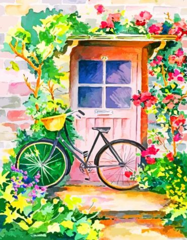 Floral Bikes Door Paint By Numbers