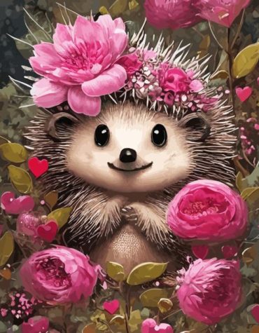 Hedgehog with Pink Flowers Paint By Numbers