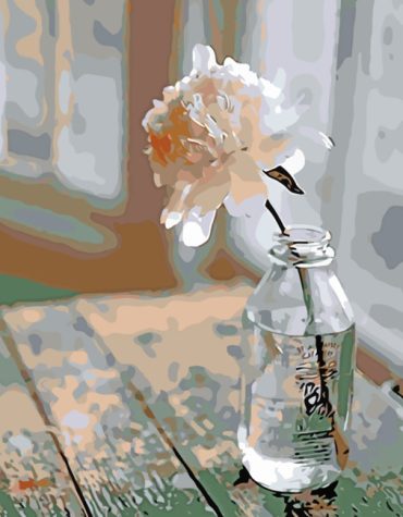 White Flowers in Glass Bottle Paint By Numbers
