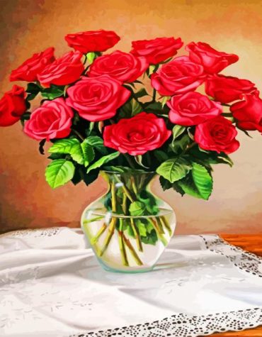 Red Roses in Glass Vase Paint By Numbers