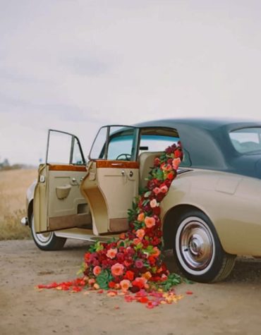 Classic Cars and Red Flowers Paint By Numbers