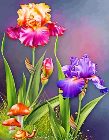 Colorful Flowers and Mushrooms Paint By Numbers