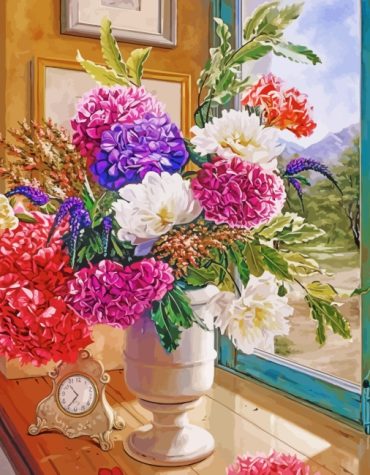 White Flower Vase Paint By Numbers