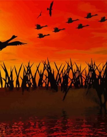 Duck Silhouette Sunset Paint By Numbers