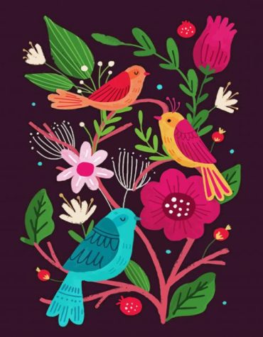 Folk Birds and Plants Paint By Numbers