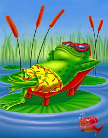 Frog on Lily Pad with Glasses Paint By Numbers