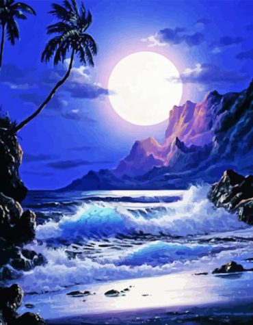 Beach Evening Full Moon Paint By Numbers
