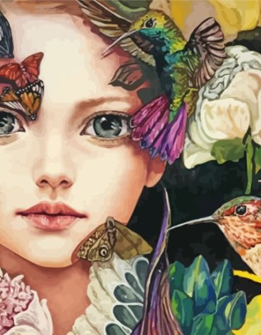 Girls with Birds and Butterflies Paint By Numbers
