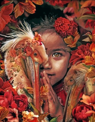 Girl and Colorful Birds Paint By Numbers