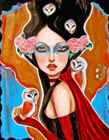 Colorful Girl and Owls Paint By Numbers