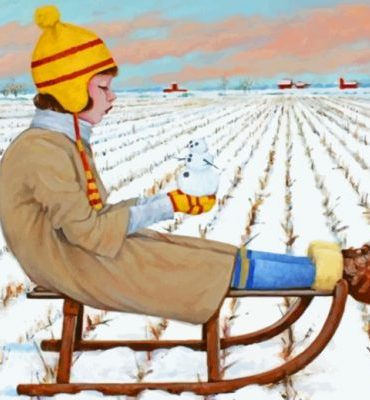 Snowy Girl with Snowman Paint By Numbers