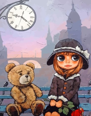 Girl and Teddy Bear Painting Kit Paint By Numbers