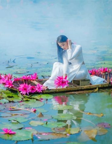 Asian Woman on Boat Paint By Numbers