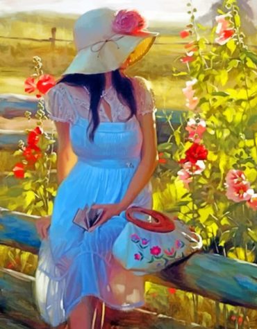 Contemplative Woman with Flowers Paint By Numbers