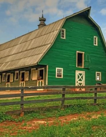 Green Countryside Barn Paint By Numbers