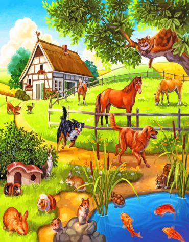 Countryside Lakeside Scene Paint By Numbers