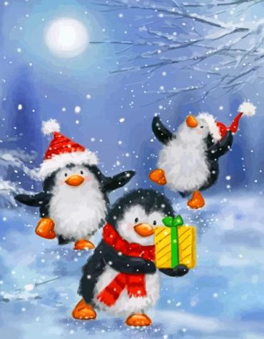 Penguins Enjoying Christmas Paint By Numbers