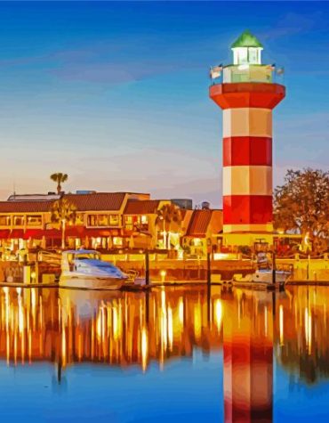 Harbour Town Lighthouse at Sunset Paint By Numbers