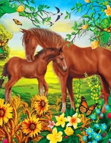 Brown Horse with Foal Paint By Numbers