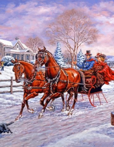 Horses in Winter Sleigh Paint By Numbers