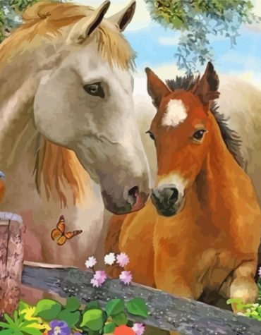 White Horses and Birds Paint By Numbers