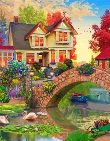 Lakefront House Scenery Paint By Numbers