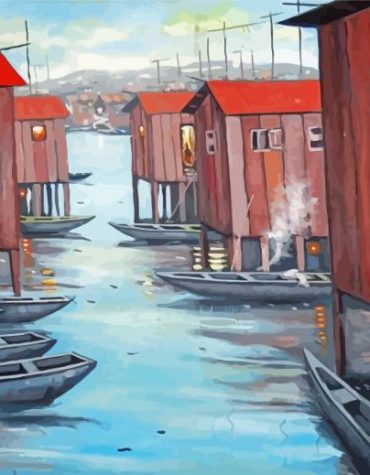 Waterfront Houses With Boats Paint By Numbers