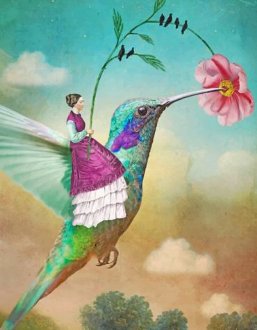 Hummingbird and Woman Illustration Paint By Numbers