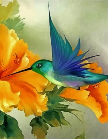 Hummingbird with Yellow Blooms Paint By Numbers