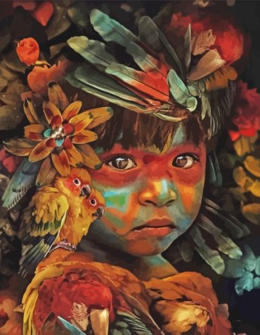 Native American Boy with Birds Paint By Numbers