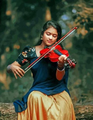 Indian Woman with Violin Paint By Numbers