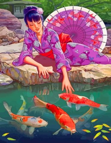 Japanese Woman and Koi Carp Paint By Numbers