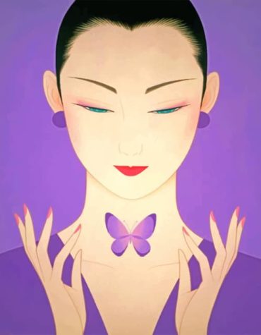 Japanese Woman With Purple Butterfly Paint By Numbers
