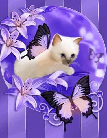 Kitten and Purple Butterfly Paint By Numbers