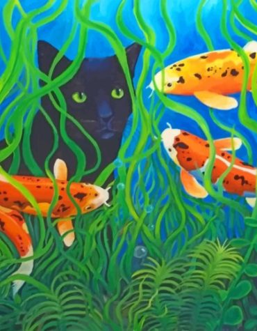 Black Cat and Koi Paint By Numbers