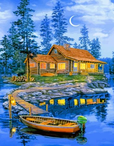 Lakeside Boat Illustration Paint By Numbers