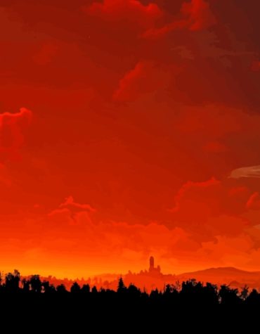 Cloudy Red Landscape Paint By Numbers